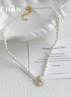 法式小香风珍珠山茶花项链