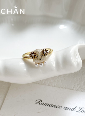 超萌卡通小狗滴油珍珠开口戒指