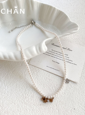 韩版可爱香肠狗玻璃珠锁骨链女