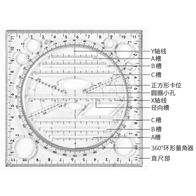 多功能绘图尺子 几何图形三角直尺函数尺 高初中生考试平行椭圆仪 - 图1