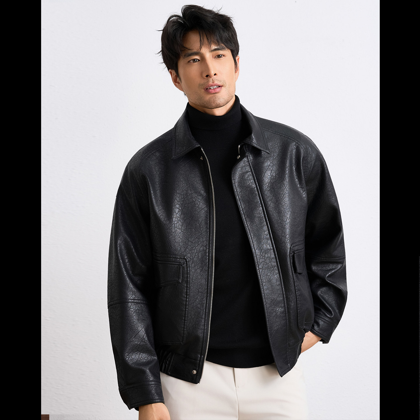 纳特尤尼2025宽松阔版PU皮裂纹时尚休闲皮夹克外套潮流机车男皮衣,淘宝优惠券,粉丝福利购,淘宝优惠卷