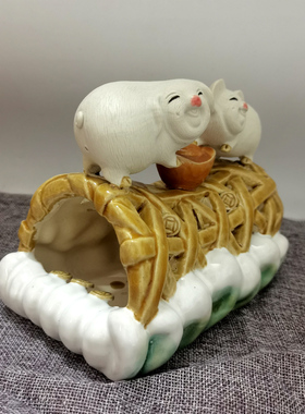 陶瓷猪笼入水招财摆件新房入伙公司开业礼品办公室客厅玄关摆设