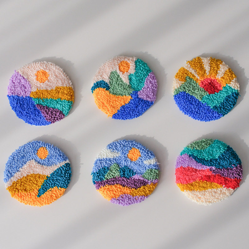 一套6个风景手作戳戳绣手工diy材料包杯垫戳针隔热垫毛线画解压,淘宝优惠券,粉丝福利购,淘宝优惠卷