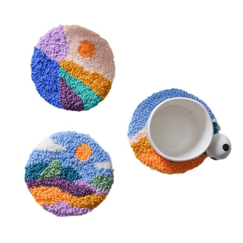 一套6个风景手作戳戳绣手工diy材料包杯垫戳针隔热垫毛线画解压,淘宝优惠券,粉丝福利购,淘宝优惠卷