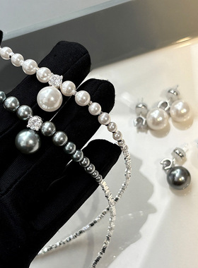 925碎银子S家极光真多麻灰色珍珠项链女毛衣轻奢2025新款爆款颈链