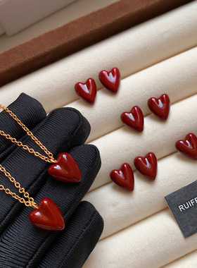 红色珐琅小红心项链女时尚百搭颈链小众设计感红色爱心吊坠锁骨链