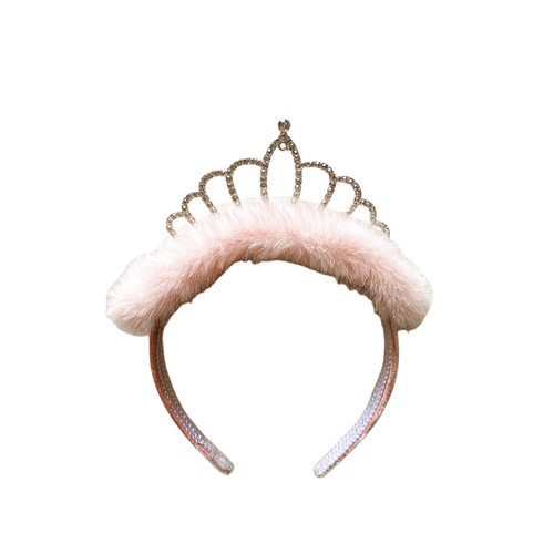 韩国新款气质皇冠水钻发箍秋冬毛绒绒可爱卡通洗脸头箍小公主发卡 - 图3