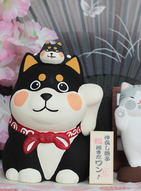 日本柴犬龙虎作招财摆件办公桌