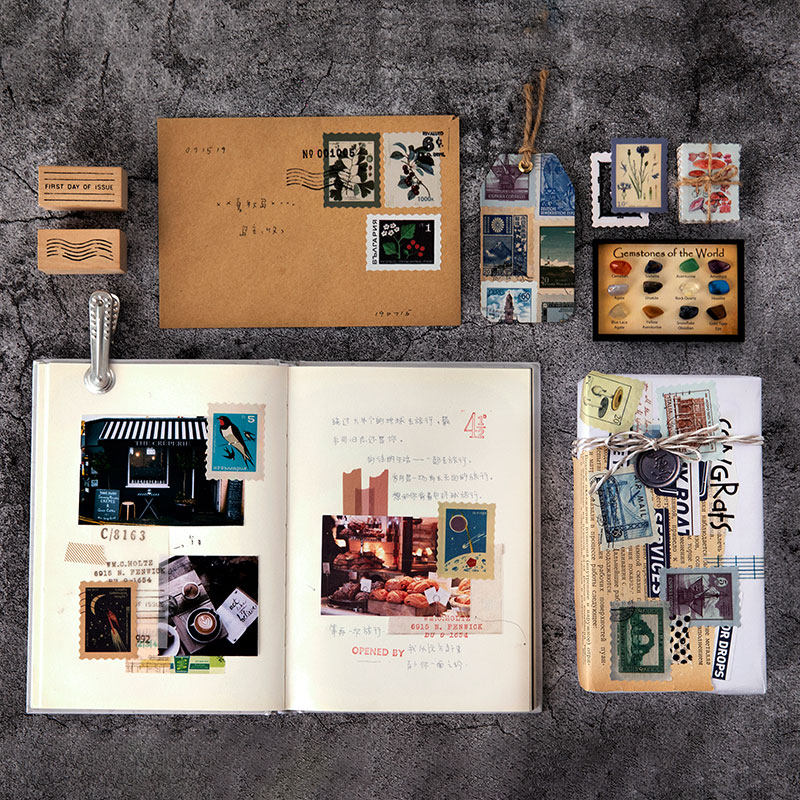 陌墨集邮博物馆贴纸包复古邮票植物花朵手帐素材diy手帐装饰贴纸,淘宝优惠券,粉丝福利购,淘宝优惠卷