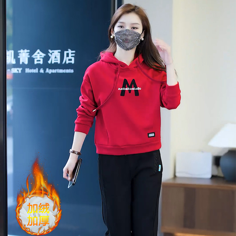 小个子穿搭一整套女2022秋冬新款时尚洋气时髦加绒加厚运动服套装