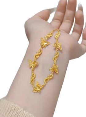 沙金仿黄金色花丝蝴蝶女项链