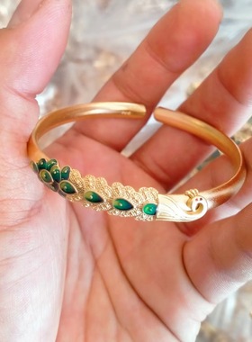 传承沙金工艺富贵烧蓝孔雀手镯