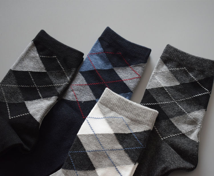 日系外贸男袜子四季棉质中筒英伦格子防臭商务正装透气绅士长袜潮 - 图0