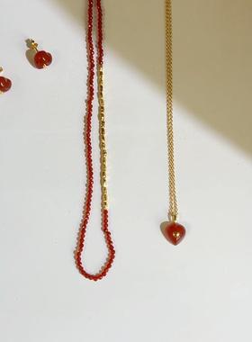 韩国进口高品质红色滴釉爱心项链