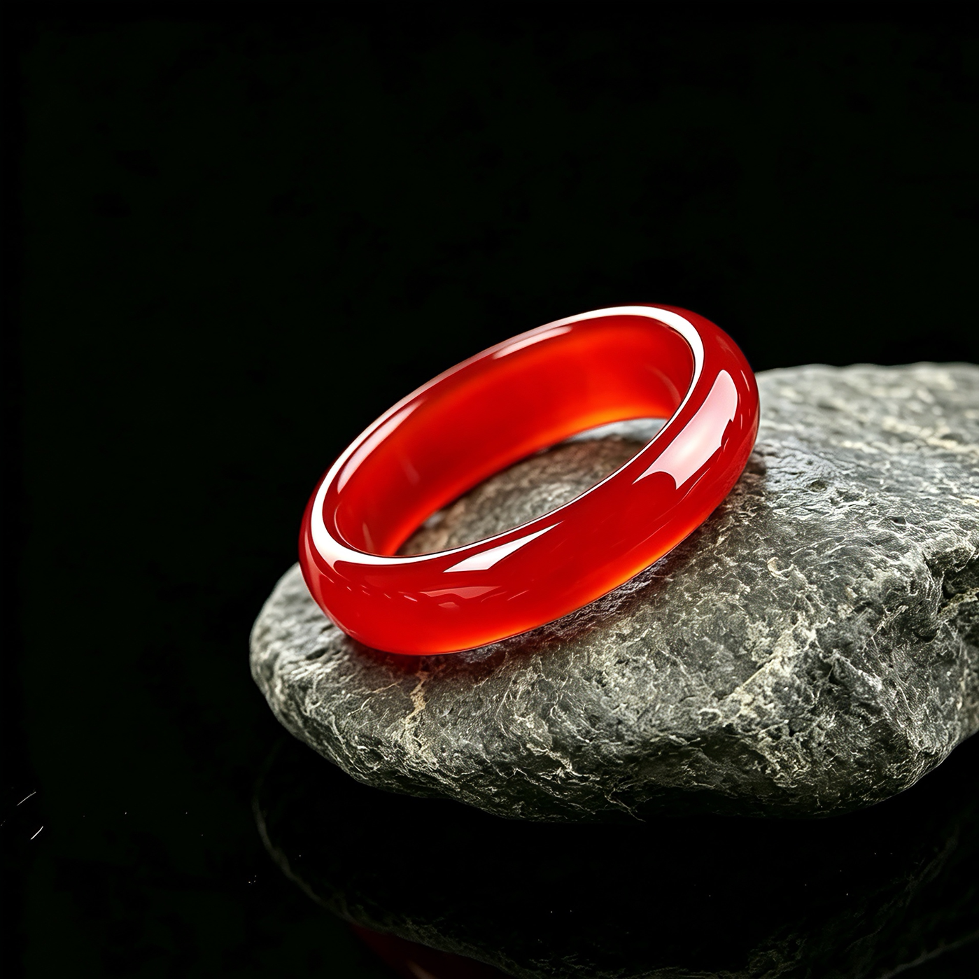 Red agate round ring for women versatile chalcedony ring