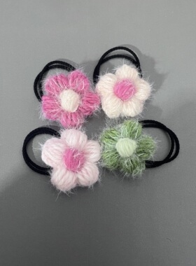 手工钩编织毛线新款少女森系可爱甜美泡芙花头绳高弹力皮筋成品新