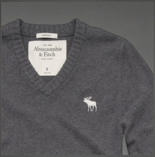 美国正品 Abercrombie fitch/AF 男士纯色V领薄款套头毛衣/针织衫