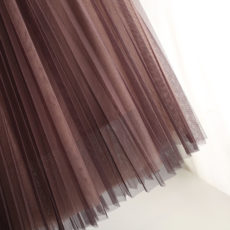 渐变秋冬遮胯显瘦中长款高腰网纱裙 夏梵琳半身裙