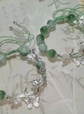 玻璃青青子衿中式古风绿手链