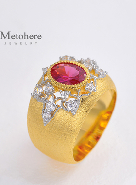 欧美复古宫廷女戒指镀金拉丝奢华