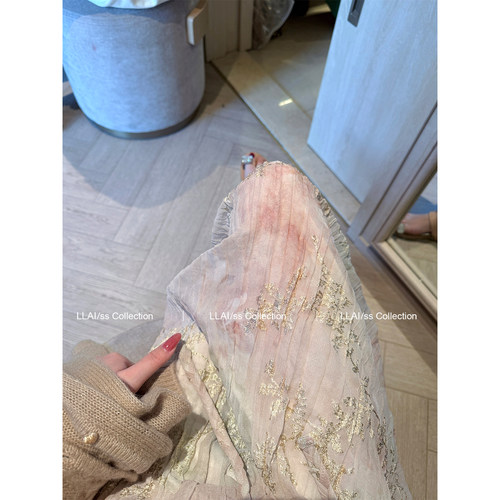 【现货】来来LLAI 主推du家款 晕染鎏金压褶吊带连衣裙仙女超仙裙 - 图0