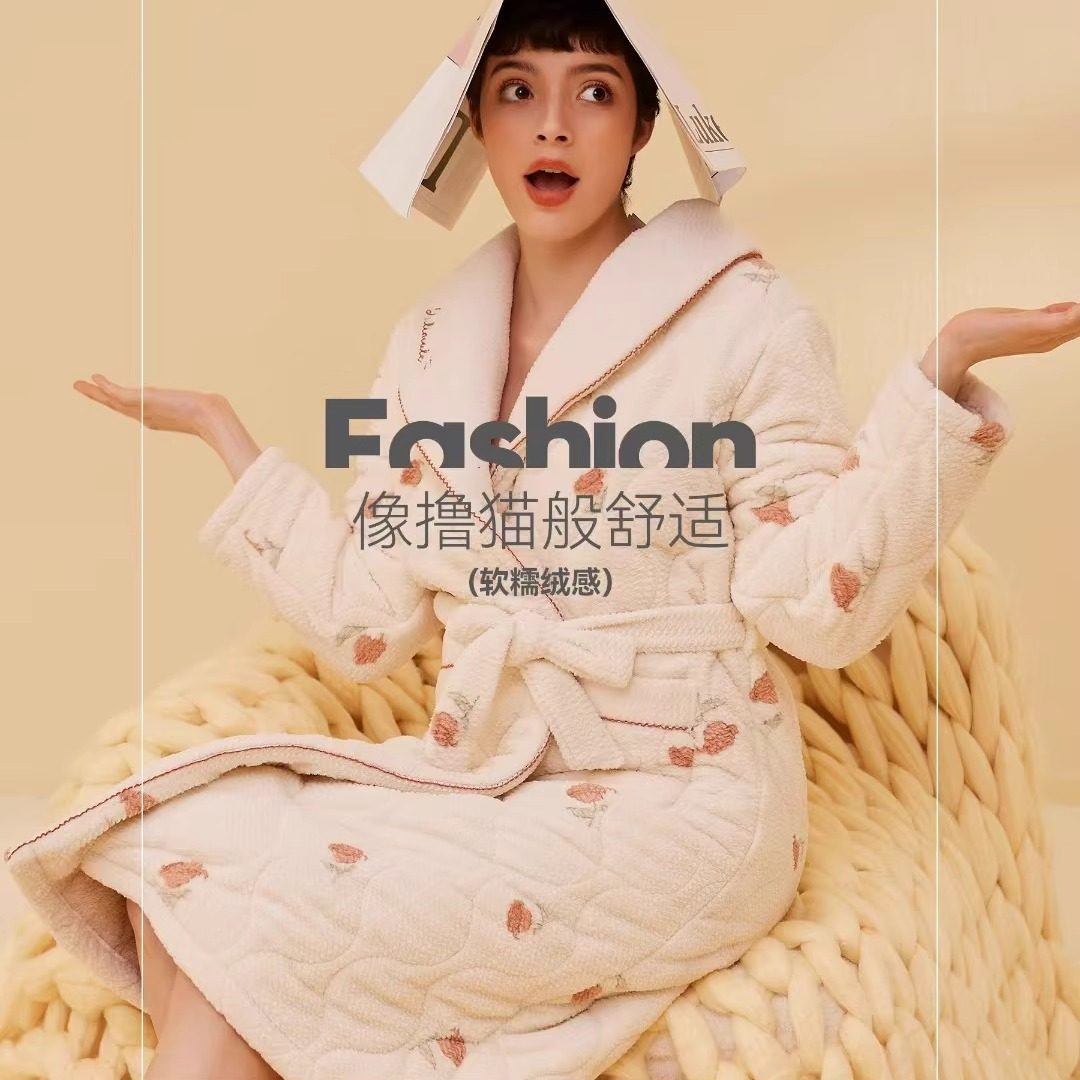 佰伦世家浴袍女士睡衣2024冬季新品三层加厚保暖牛奶绒夹棉女睡袍,淘宝优惠券,粉丝福利购,淘宝优惠卷