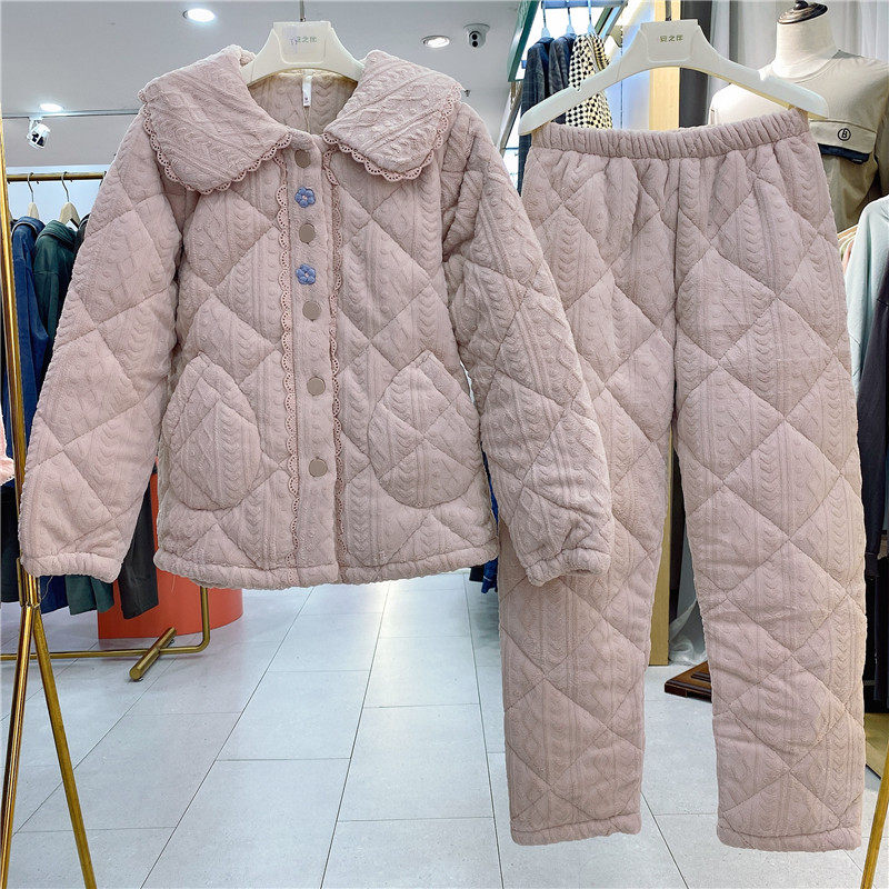 安之伴甜美少女减龄女士睡衣冬季新款剪花加厚珊瑚绒夹棉家居服套,淘宝优惠券,粉丝福利购,淘宝优惠卷