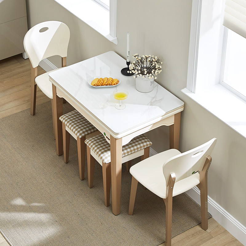 亮光岩板餐桌小户型家用餐桌椅组合多功能J伸缩折叠W饭桌省空间4 - 图0
