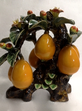 佛山石湾公仔陶瓷手工枇杷黄金满屋家居客厅玄关摆件办公室装饰品