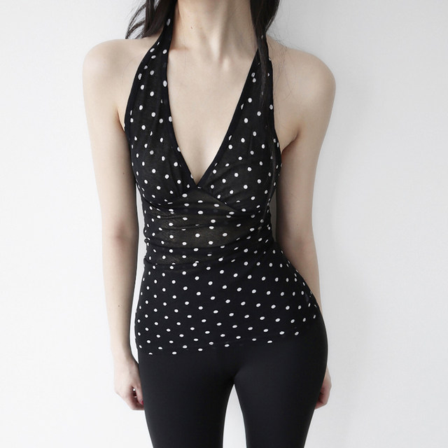 ແບບເກົາຫຼີ ins trendy dot printed pure wish halter neck vest