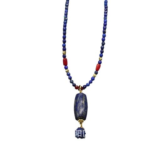 秋冬新款金沙石串珠海珠沙丁色雕刻老珠子项链青金石可拆卸项链 - 图3