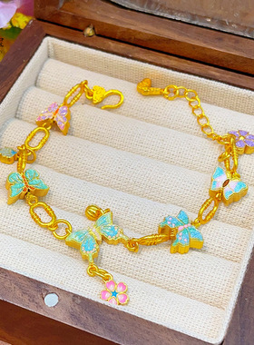 古法沙金999珐琅彩莺歌蝶