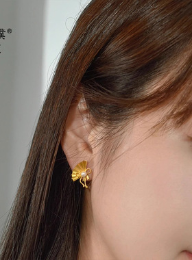 金店同款沙折扇蝴蝶结耳钉