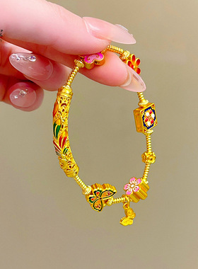 新中式沙金999烧蓝珐琅花