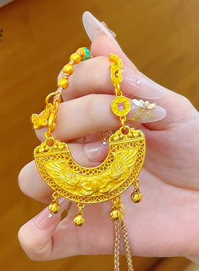 新中式沙金古法錾刻凤凰莲