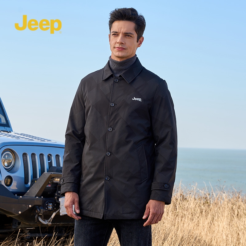 Jeep/吉普男装中长羽绒服秋冬装羽绒外套男士夹克中年新款棉衣