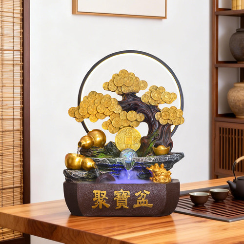 中式聚宝盆葫芦招财开业礼物循环水喷泉办公桌面摆件客厅家居装饰 - 图3