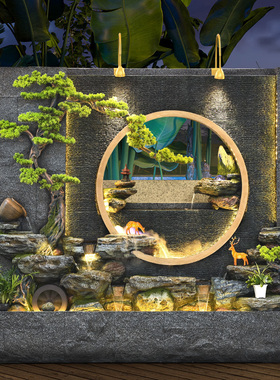 假山流水幕墙喷泉景观屏风