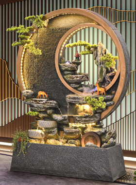 水幕墙假山流水喷泉摆件屏风隔断办公室开业庭院高山循环水系景观