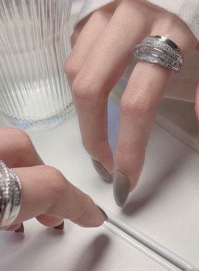 重工戒指轻奢锆石可调节百搭女戒