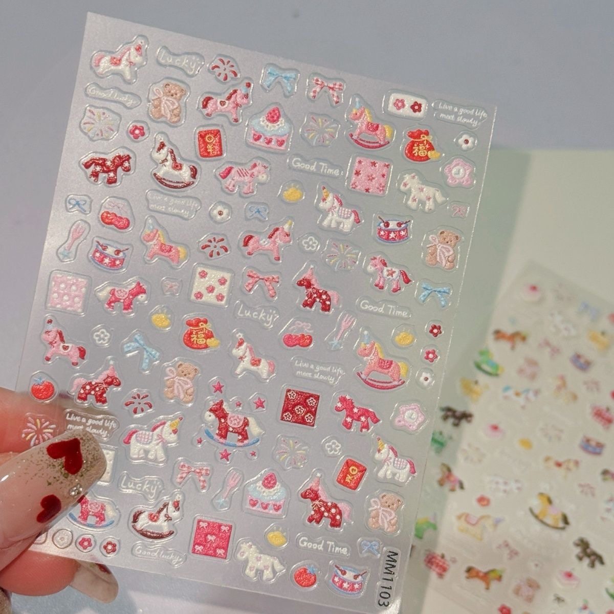 新款马年新年烟花小马浮雕美甲贴纸可爱彩色幸运小马复古diy装饰,淘宝优惠券,粉丝福利购,淘宝优惠卷