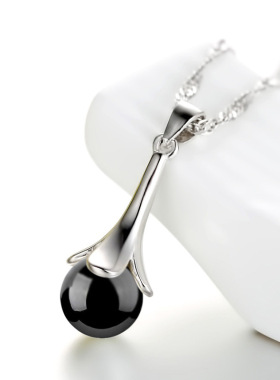 玛瑙石田园花朵幸运银色吊坠特价