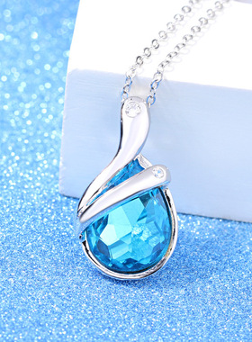 水晶项链银色日韩风礼物吊坠