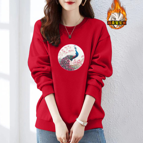 外贸出口纯棉加绒加厚秋冬气质卫衣女宽松显瘦洋气休闲长袖上衣潮 - 图1