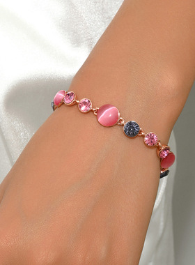 A级猫眼石手链女款彩色钻石轻奢小众精致高级感简洁混色原创设计