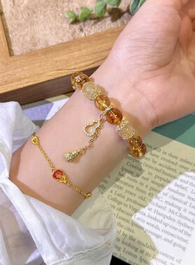 暴富招财小霸王人造高品质黄水晶手链女小众新款好运手串礼物批发