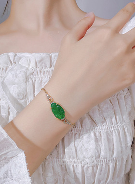珠宝首饰手链绿玉髓葫芦平安扣树叶手链轻奢高级感新中式女款批发