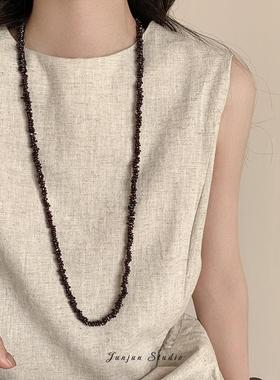 优雅复古不规则石榴石毛衣链