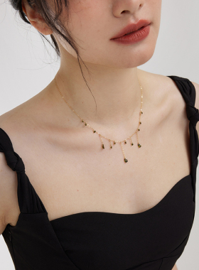 JUNJUN STUDIO橄榄绿显白流苏轻奢美产14k包金项链小众设计锁骨链