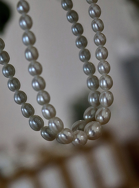 JUNJUN自制渐变大小淡水珍珠项链毛衣链锁骨链塔链s925银扣